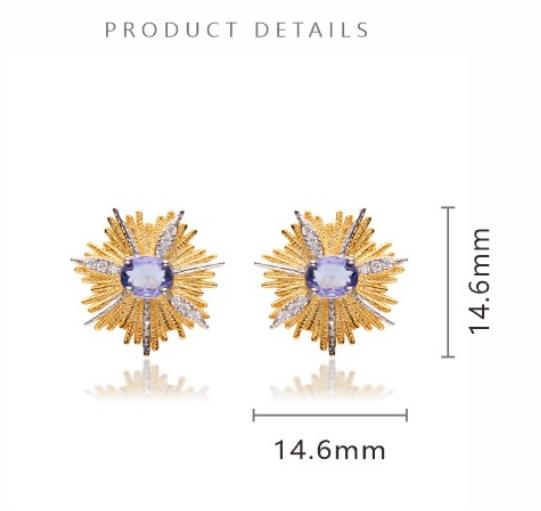 S925 Sterling Silver Stud Earrings with Natural Garnet Tanzanite and Topaz Gemstones